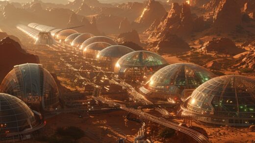 futuristic human colony on mars