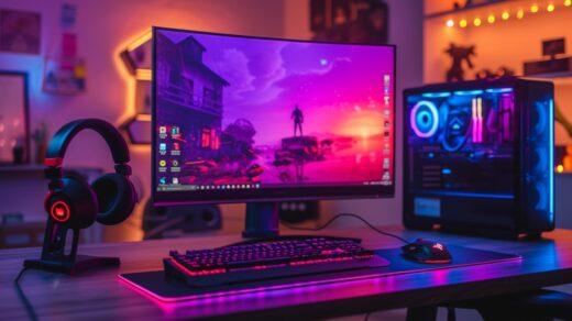 a computer with a keyboard and mouse on a desk